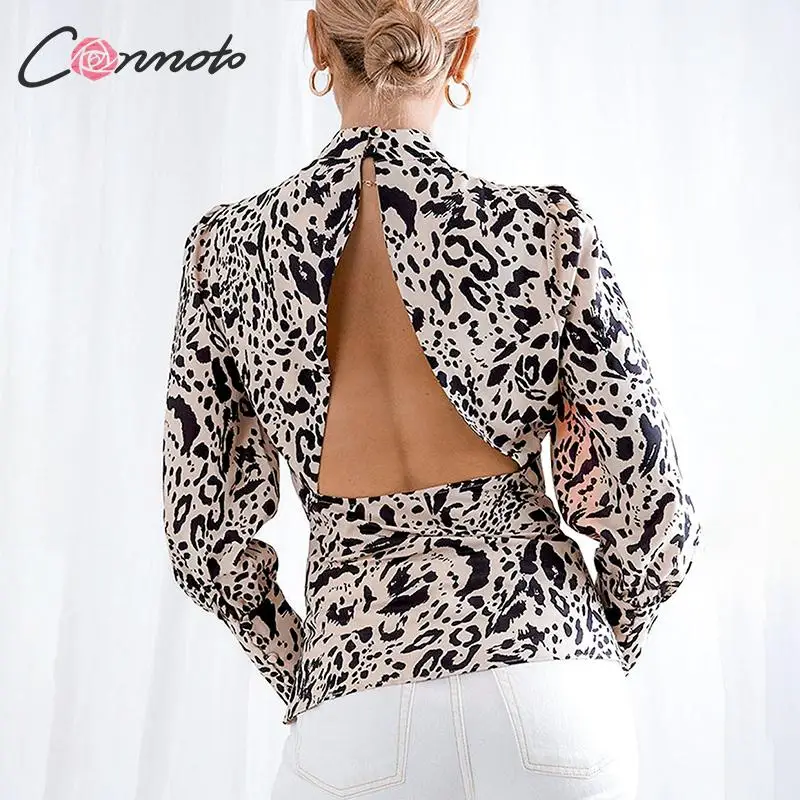 Conmoto черепаха открытая спина Ретро Сексуальная женская блузка на пуговицах