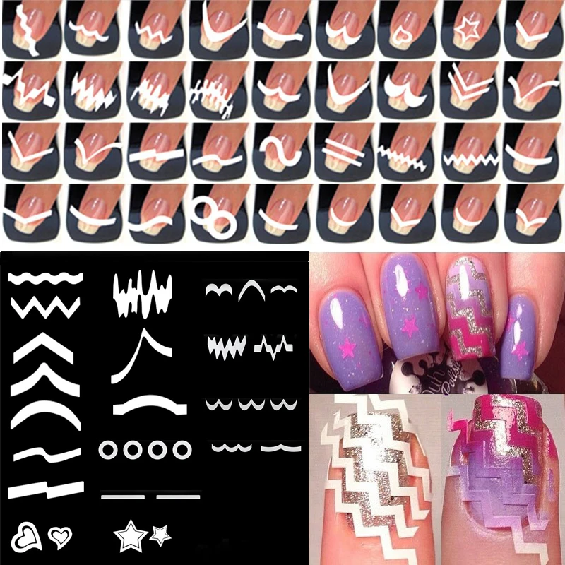 

24 Sheets/lot French Manicure DIY Nail Art Tips Guides Stickers Stencil Strip Beauty Nail Tools Decoration