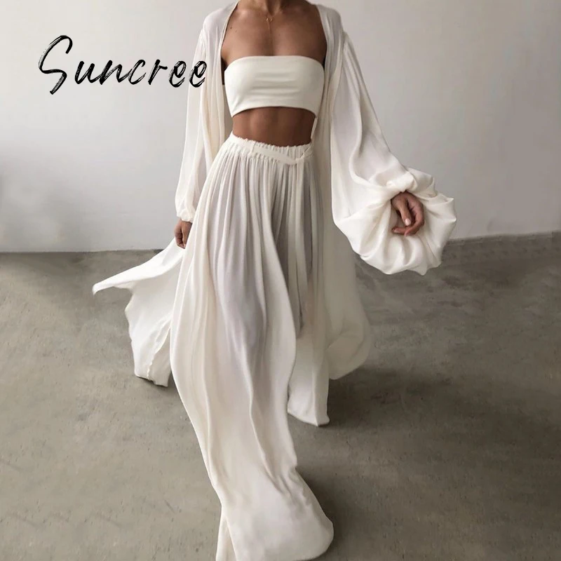 

SUNCREE S-3XL 3 Piece Set Women's Suit Fashion Women's Clothing 2021 New Set Woman Plus Size Three Pieces Summer Pant Suits