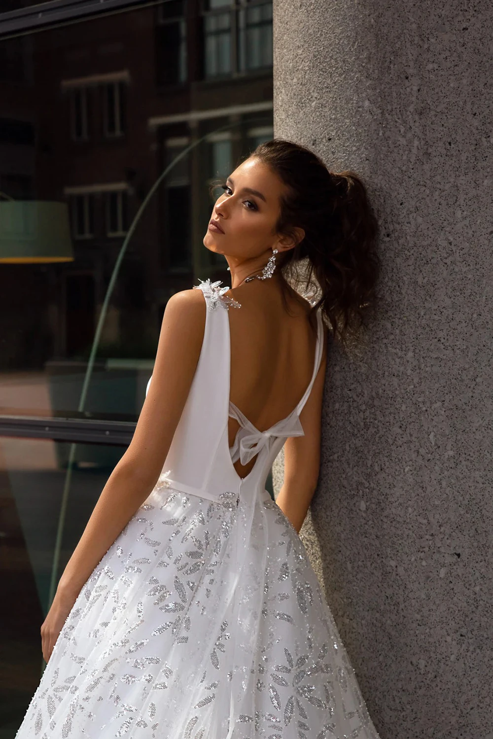 Блестящее свадебное платье с блестками soworthy блестящее Тюлевое глубоким круглым