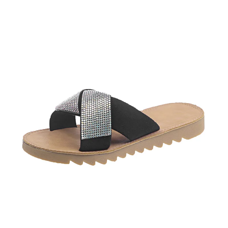 

Roman Women Sandals Rhinestone Flat Summer Sandals Women Shoes Female Slip on Peep Toe Ladies Holiday Casual Footwear