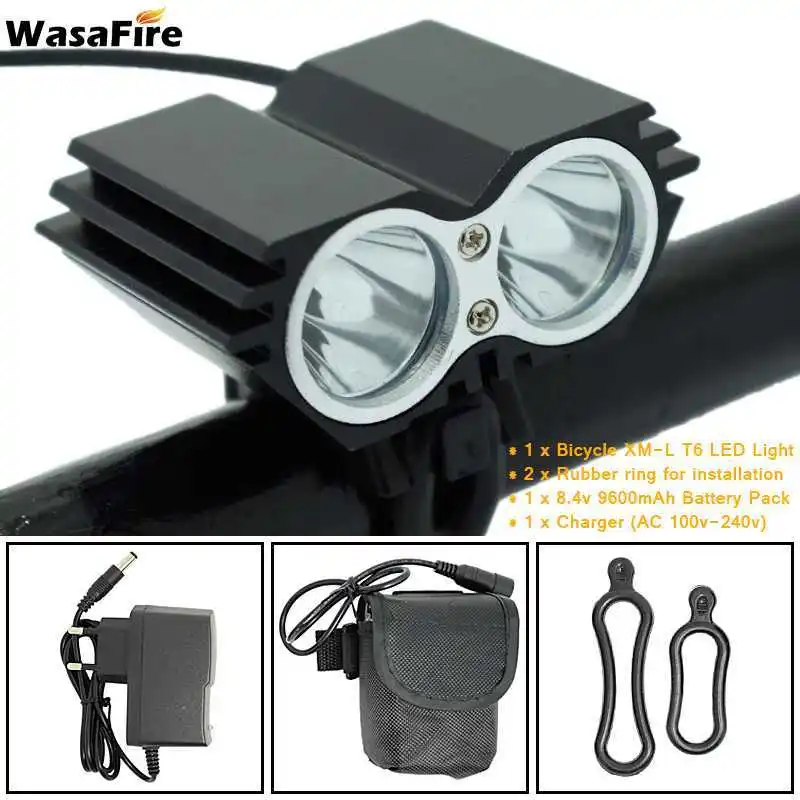 

WasaFire 2 x T6 LED Bicycle Lamp 4 Modes 7000LM Headlamp MTB Bike Front Light with 18650 battery Cycling Bicycles Headlight