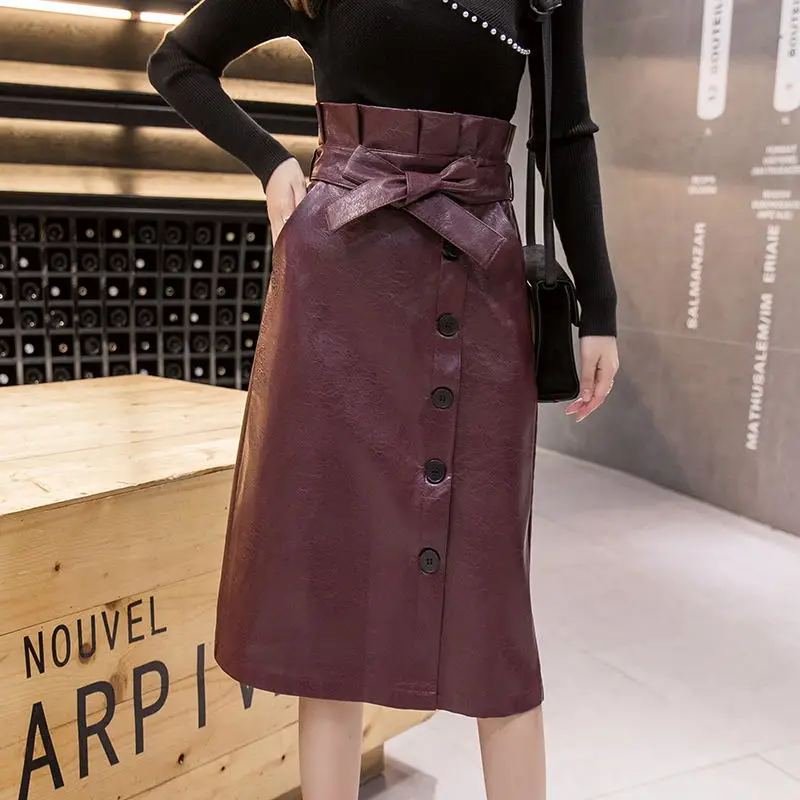 Модная кожаная женская юбка плюс размер средняя полиуретановая трапеция Женская