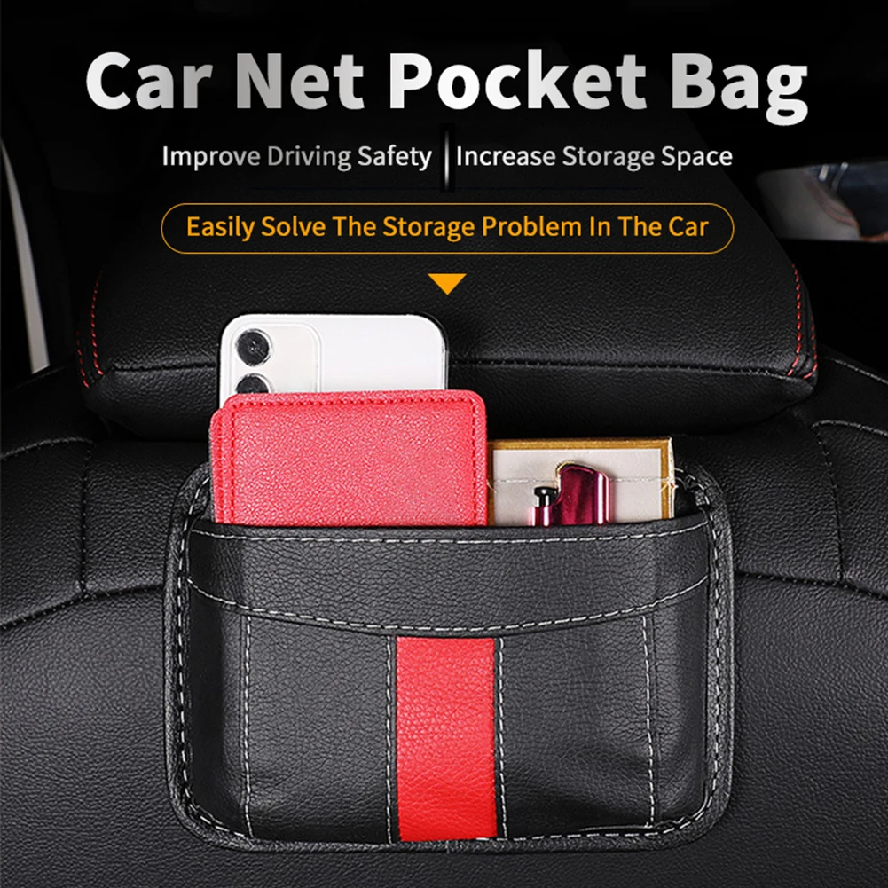 

Car Backseat Organizer Leather Storage Bag Car Seat Back Organizer with Adhesive Mobile Phone Wallet Bag Interior Accessories