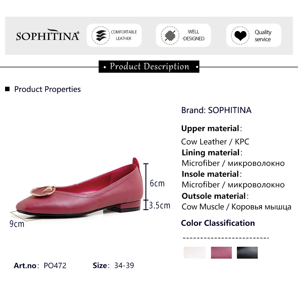 

SOPHITINA Mature Women Pumps Metal Decoration Square Toe High Quality Cow Leather Slip-On Shoes Comfortable Concise Pumps PO472