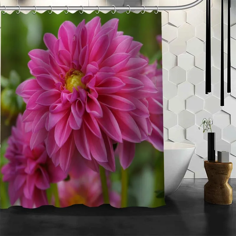 New Arrival Dahlias Flower Shower Curtain Polyester Fabric High Defintion Print Bathroom Waterproof 12 Hook Bath | Дом и сад