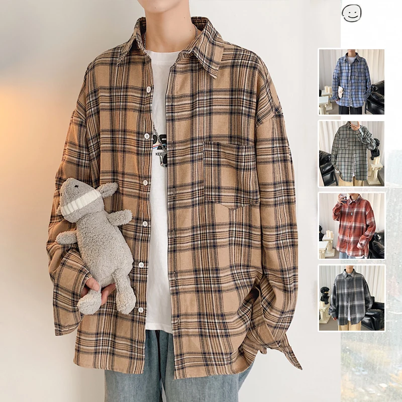 Клетчатая рубашка Мужская модная хлопковая футболка в стиле ретро повседневные