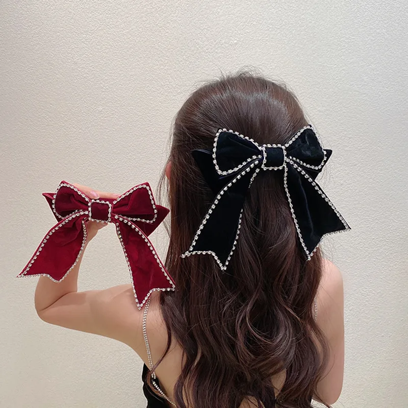 

Crystal Pearl Big Bow Hair Clips For Women High-end Flower Hair Accessories Rhinestone Hairpins Bows Flower Hairgirps Barrette