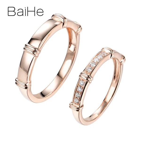 BAIHE, 14 к, розовое золото, H/SI, всего 0.13ct, натуральные бриллианты, обручальное кольцо, модное, хорошее ювелирное изделие, мужское кольцо, женское кольцо, пара колец
