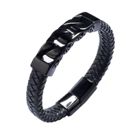 fashion men bracelet black vintage leather bracelet stainless steel magnetic clasps bracelets male jewelry pulseras hombre pd820