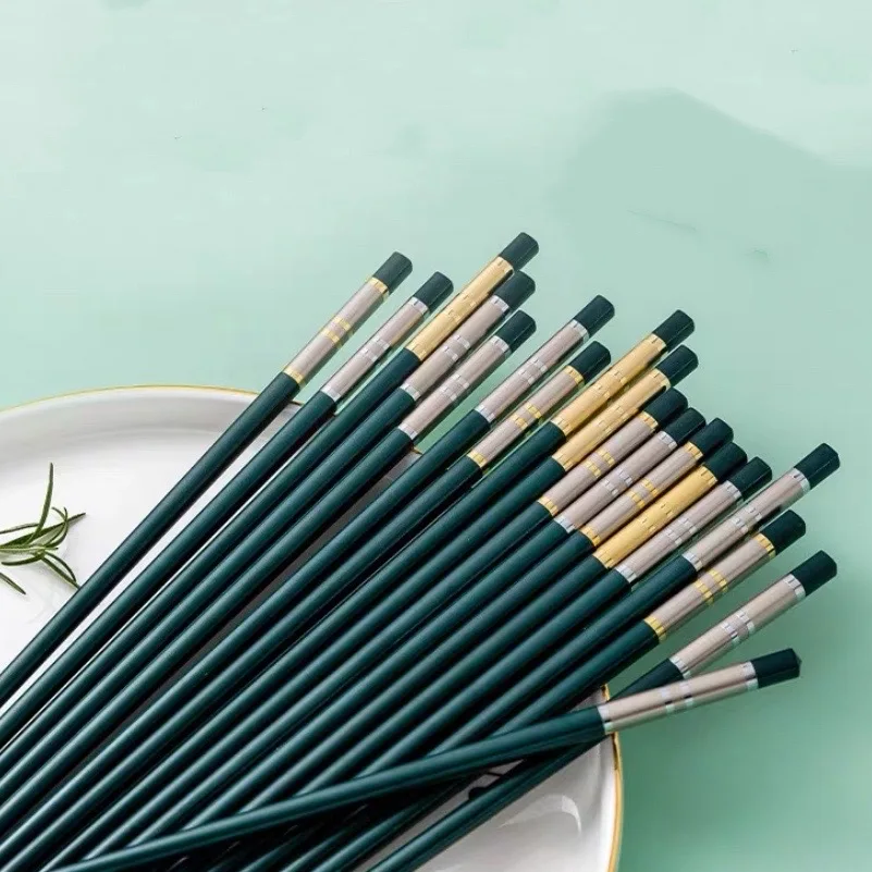 

Children Chopsticks Set Party Non-Slip Anti-Bacterial Alloy Anti-Scalding Light Luxury Dark Green Household Dining Five Pairs