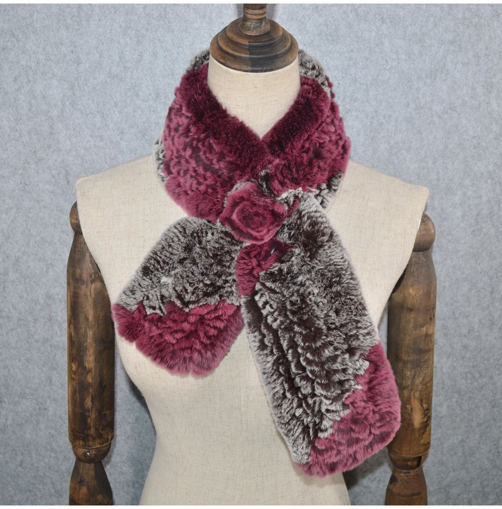 Хит, Женский Теплый мягкий настоящий шарф из меха кролика Рекс, натуральный мех кролика Рекс, шарф-кольцо для девочек, вязаные шарфы из меха кролика рекс