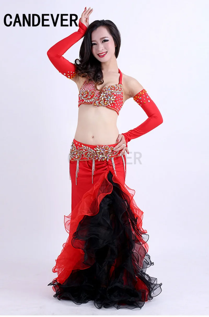 Восточные женщины набор костюма для танца живота 5 шт бюстгальтер и юбка с поясом