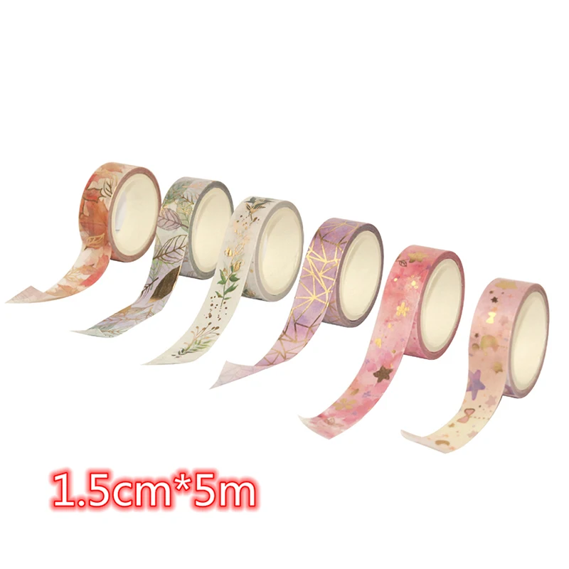

6 Pcs/Set Flower Plant Masking Tape Gold Foil Washi Tape Decorative Adhesive Tape Sticker Scrapbooking Diary Planner Stationery