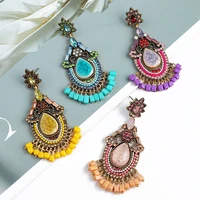 ztech bohemia style resin beads tassel earrings for women big stone pure handmake statement brincos gothic accessories bijoux