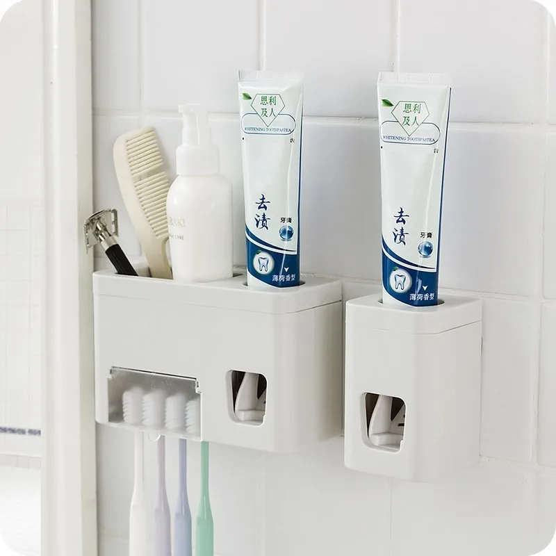 Creative Automatic Toothpaste Squeezers Quality Bathroom Dispenser Toothbrushes Holder Cup Wall Mount Washing Sets | Дом и сад