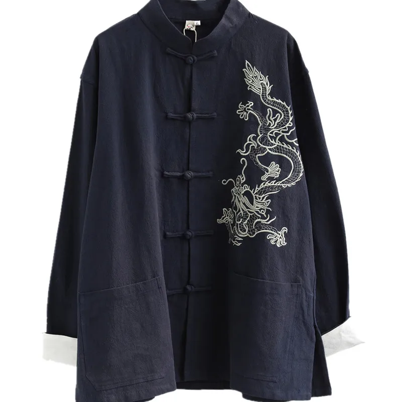 Традиционная китайская одежда куртка Кунг фу с вышивкой дракона мужской костюм