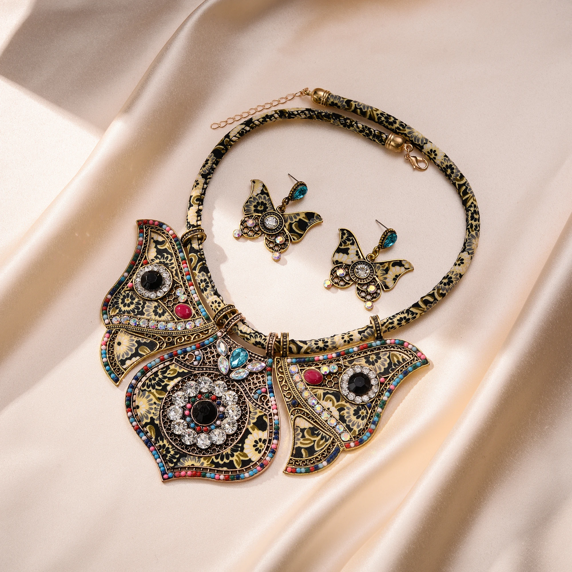 Массивное ожерелье и серьги в виде бабочки набор женских ювелирных изделий