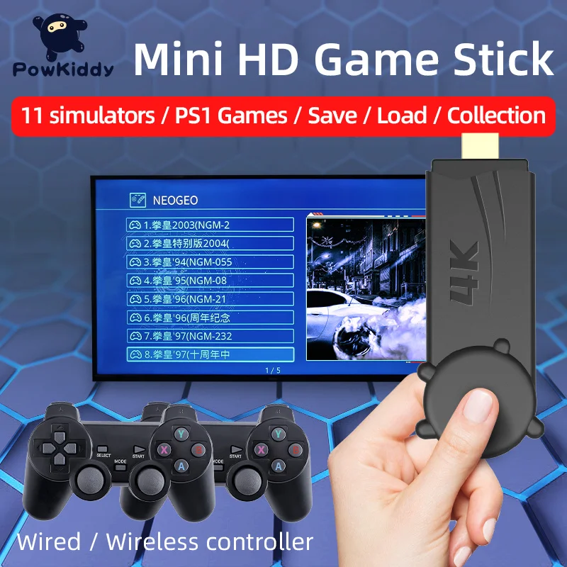 

POWKIDDY Video Game Console PK-08 HD Wireless TV Game Console Mini U Bao Home PS Double Rocker Arcade SFC Built-In 4000 Games