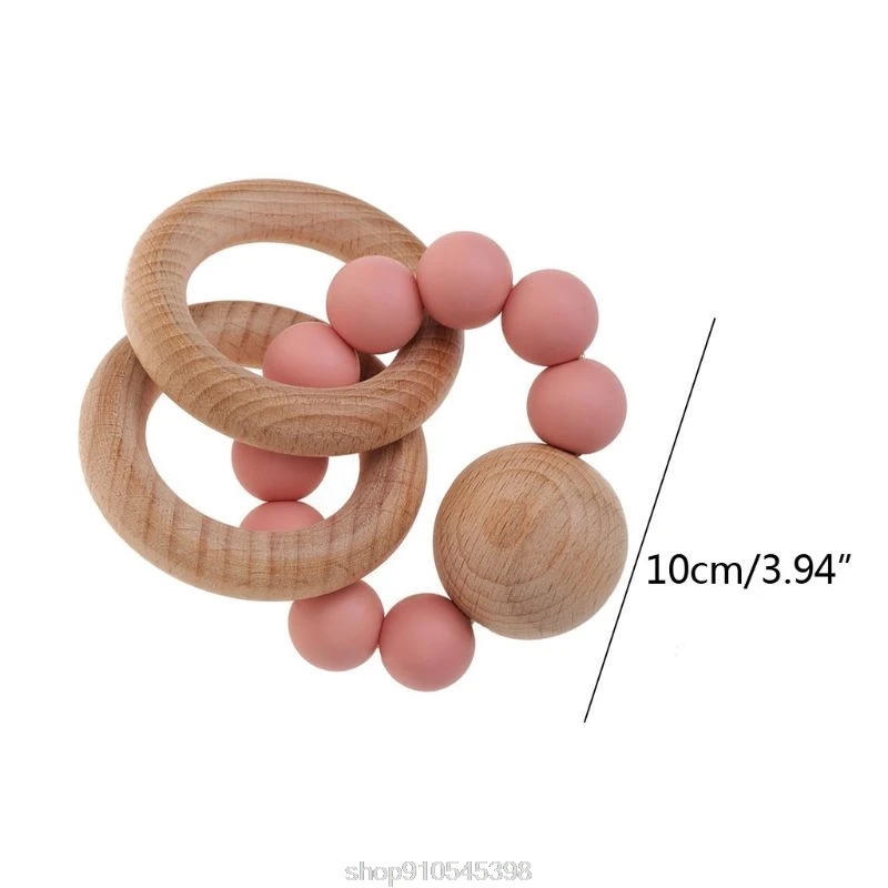 

Wooden Teether Baby Bracelet Jewelry Teething For Organic Wood Silicone Beads Baby Rattle Stroller Toy O12 20 Dropshipping