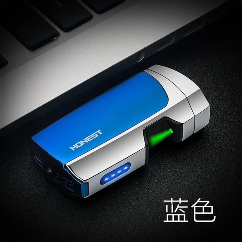 Blue Быстрая Зеленая лазерная Зажигалка для сигарет, Электронная зажигалка, USB плазменная двойная дуговая Зажигалка для свечи, металлические турбо электрические зажигалки - Цвет: Blue