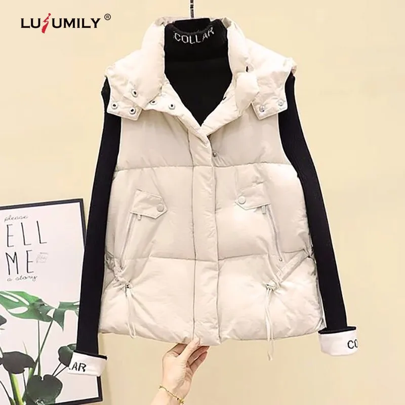 

Lusumily Winter Warm Down Vest Women Fashion Black Thick Waistcoat Short Vest Femalecotton Padded Jacket Down Cotton Waistcoat
