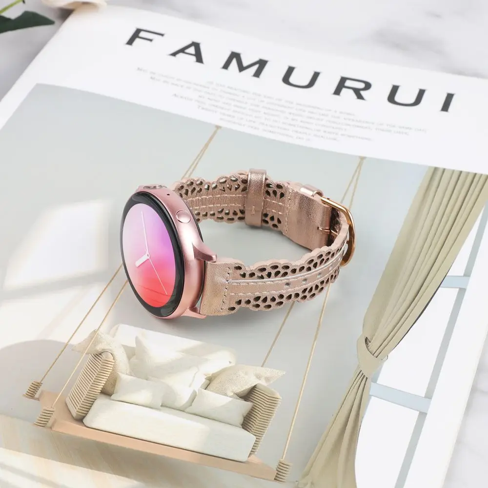 Toyouths Leather Watch Band for Samsung Galaxy Watch 3 41mm Clasp Strap 20mm Wristband Replacement for Samsung Galaxy Active