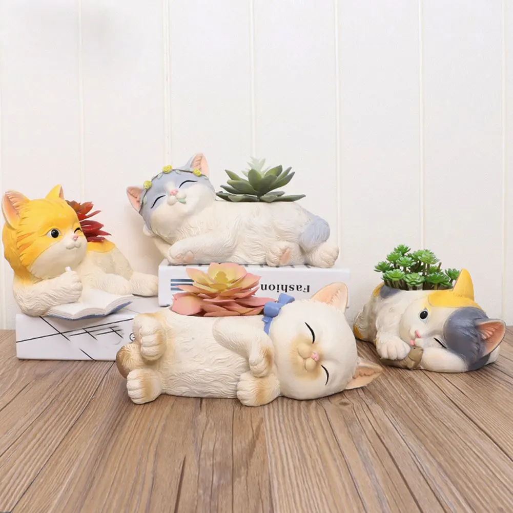 

Cute Cat-Shaped Plant Pot Lovely Kitten Resin Planter Decor Craft For Planting Succulents Mosses Green Plants Home Decoration