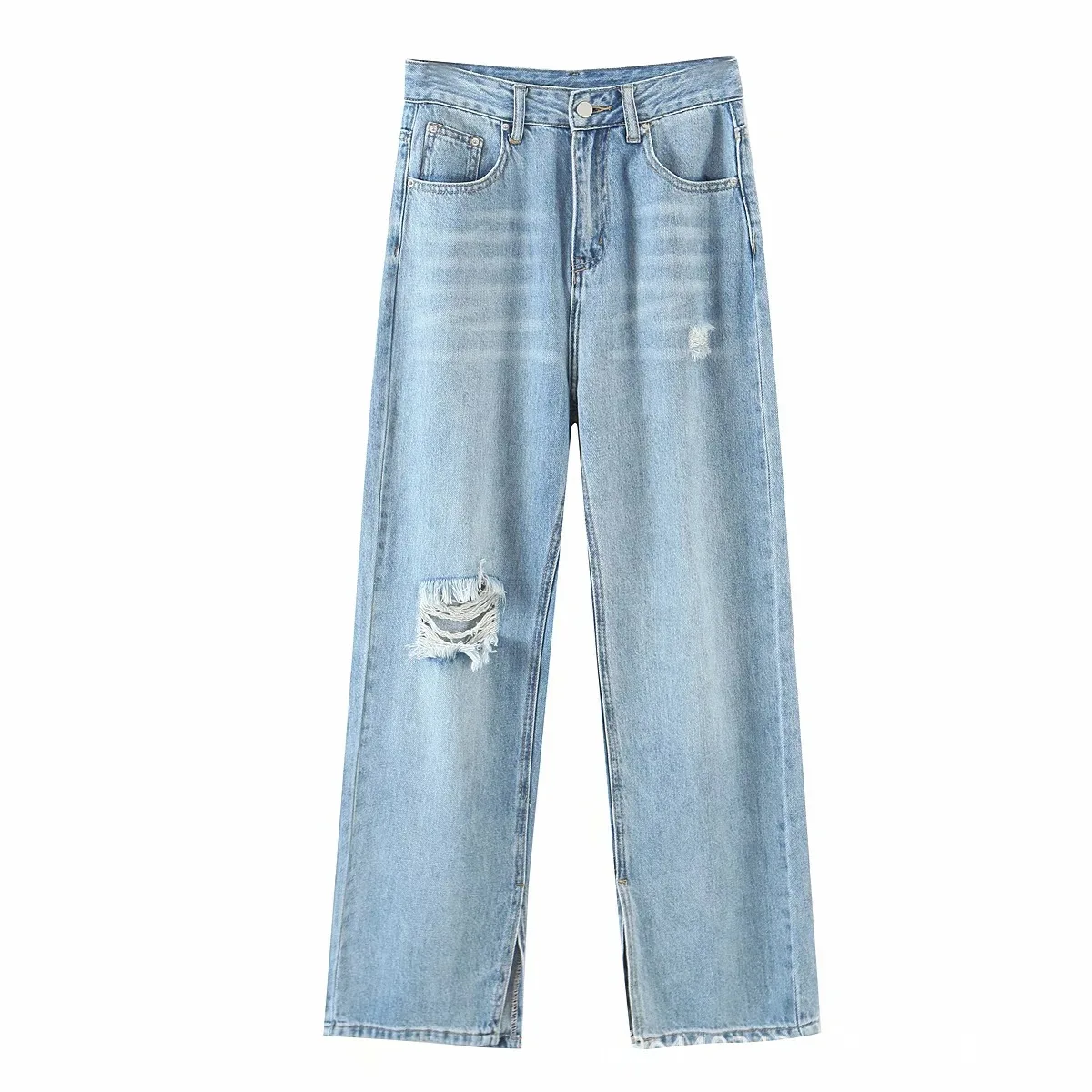 

Hong Kong Style High Waist Wide Leg Pants Women Korean Style Split Ripped Thin Jeans Straight Drooping Mop Pants