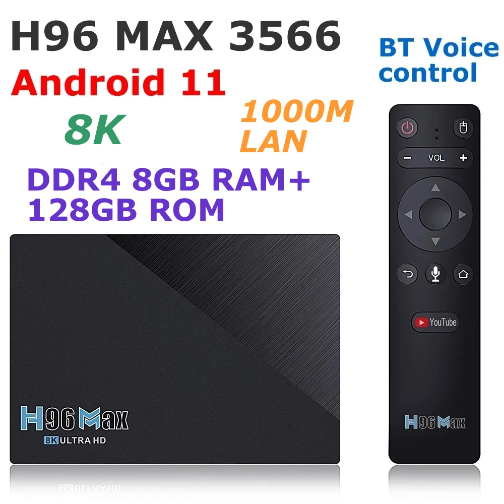 

ТВ-приставка H96 MAX, 3566 дюйма, DDR4, 8 + 128 ГБ, RK3566