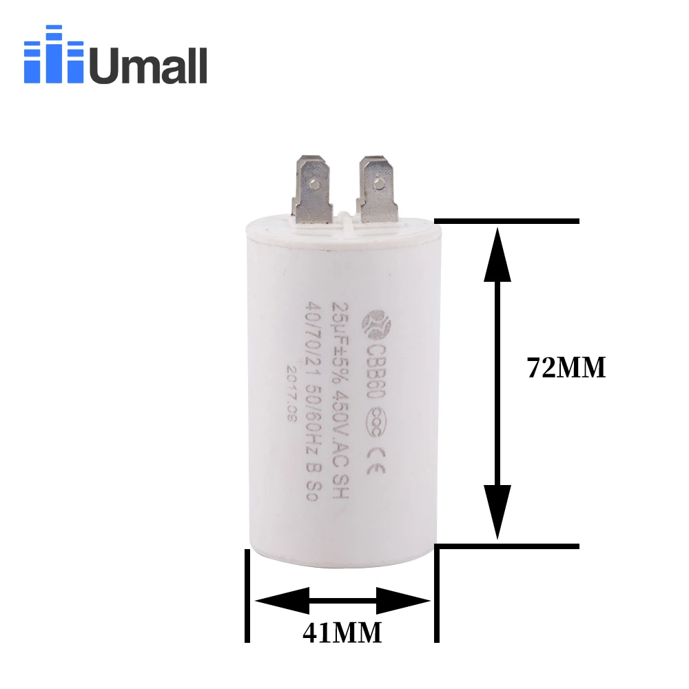 CBB60 450V 25 мкФ Бег моторный запускаемый конденсатор с алюминиевой крышкой 4 четырьмя контактами для кондиционеров стиральная машина