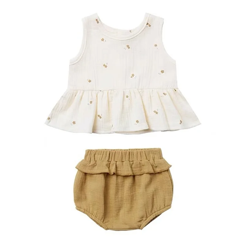 

2021 Summer Striped Cotton Baby Girls Sleeveless Korean Leisure Romper Children's Jumpsuit