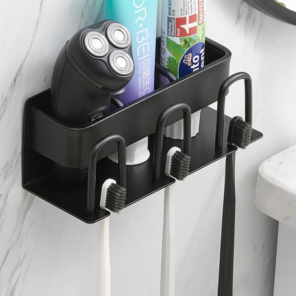 toothbrush holder wall mounted razor stand toothpaste storage rack with cup holder organizer shelf bathroom accessories free global shipping