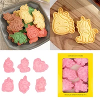 6pcsbox cartoon unicorn cookie cutter food plastic plunger fondant mold unicorn party cake baking tool kitchen accessories