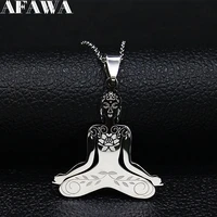 yoga buddha stainless%c2%a0steel chain necklace women silver color statement necklace jewelry christmas gift colgante mujer n1211s01