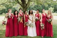 elegant red long bridesmaid dresses 2022 new sexy v neck chiffon maid of honor dress formal lady party gowns custom