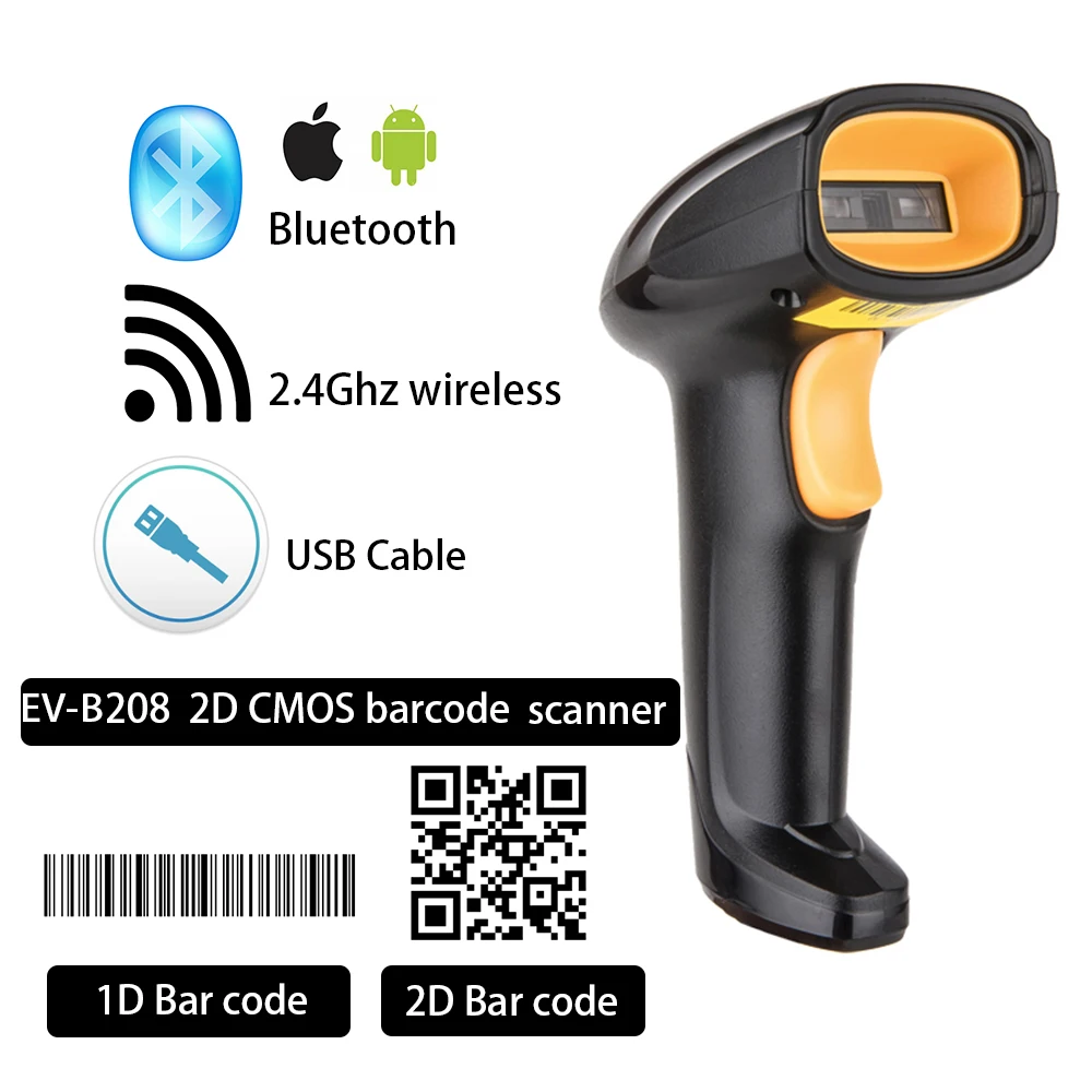 

EVAWGIB EV-B208 проводной и беспроводной сканер штрих-кода (3 в 1)USB & 2,4 ГГц & Φ сканер штрих-кода s 1D/2D CMOS сканер штрих-кодов