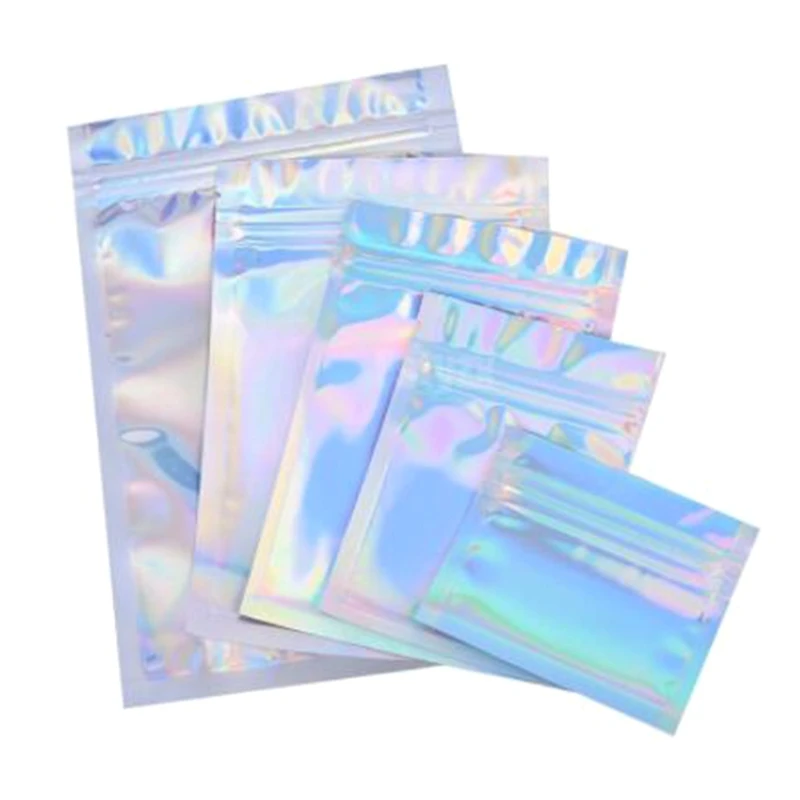 

100pcs Translucent Zip Lock Bags Holographic Storage Bag Xmas Gift Packaging