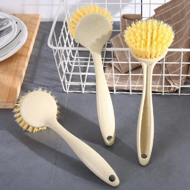 Wheat Straw Pot Brush Dishwashing Brush Kitchen Supplies Hangable Long Handle Non-Stick Oil Household Cleaning Kitchen Tools