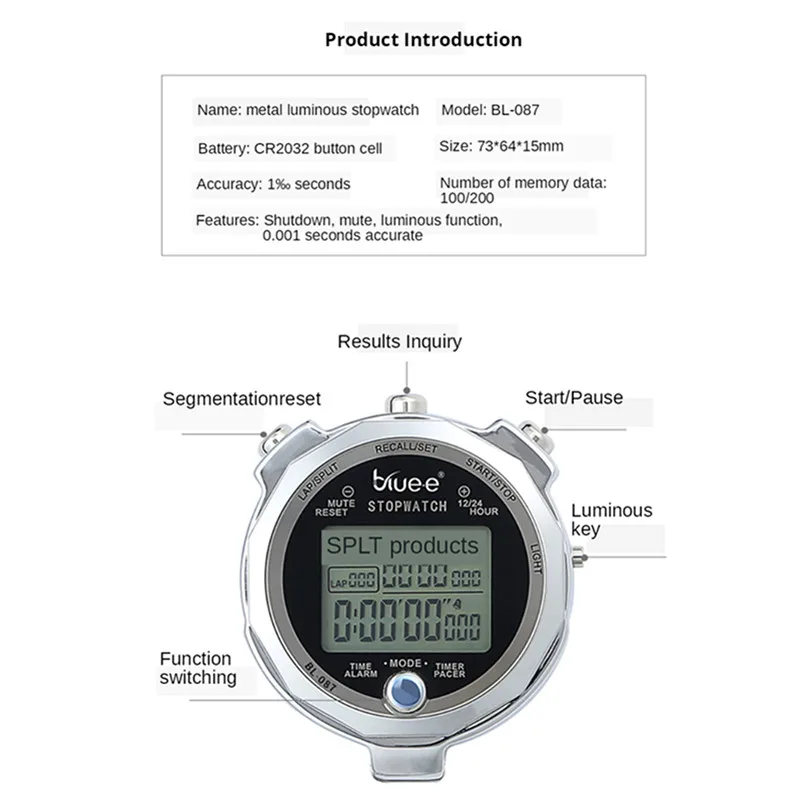 Металлический светящийся цифровой секундомер игра выделенная область бег спорт