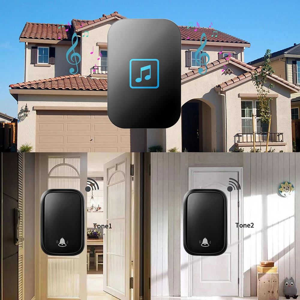CACAZI Self-powered Home Wireless Doorbell Waterproof No Battery Button US EU UK Plug 2 Transmitter 4 Receiver 60 Chime 0-110 DB |