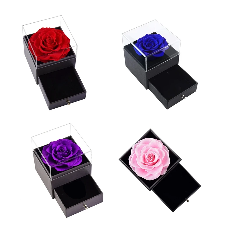 

Valentine's Day Red Flower Eternal Rose Jewelry Box Earrings Necklace Storage Wedding Birthday Gift For Girls