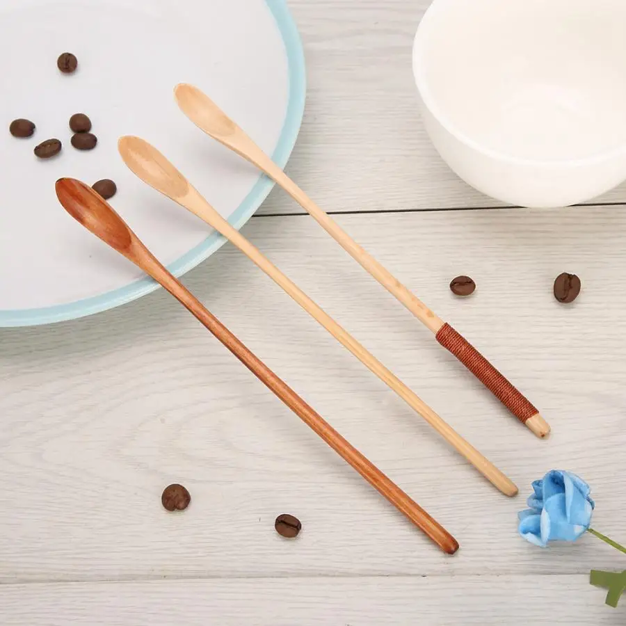 Винтажные ложки вилочный комплект 3 шт длинная ручка деревянная ложка набор кофе