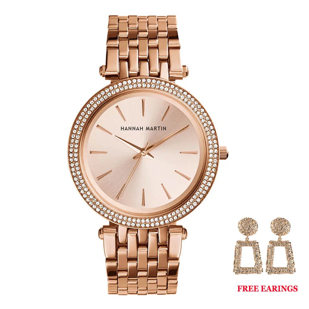 Дропшиппинг женские Розовое Золото Топ люксовый бренд кварцевые Стразы модные