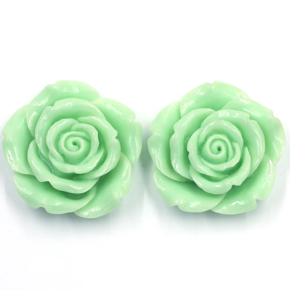 

2Pcs Spacer Beads Cameos Dome Seals Base Setting Rings Earrings Resin Flower Rose Shape Candy Green Jewelry DIY Findings 41mm