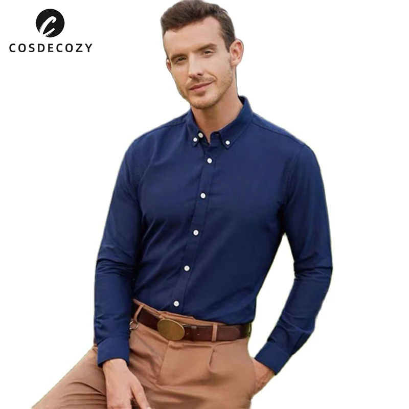 

Cosdecozy Spring Summer Men Work Shirts 100% Cotton Business Office New Fashion Turn Down Collar Button Long Sleeve Tops