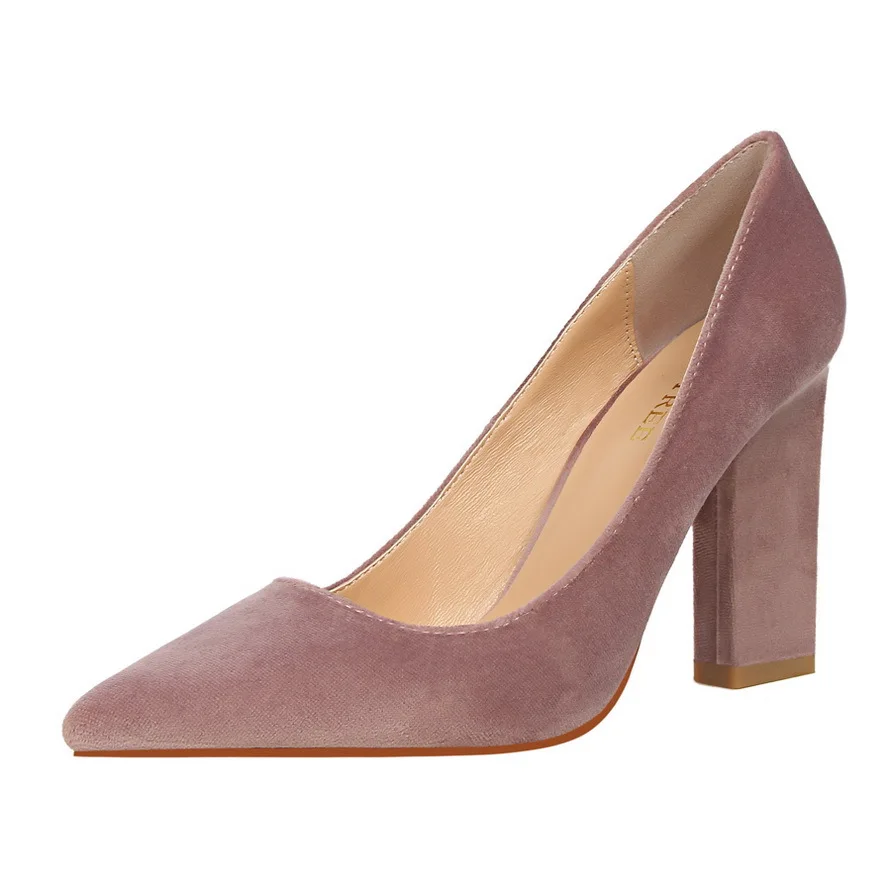 

women pumps Sexy Retro High 9.5CM Thick Heels Shoes 2108 New Woman Shoes Female Flock Sexy Shoes