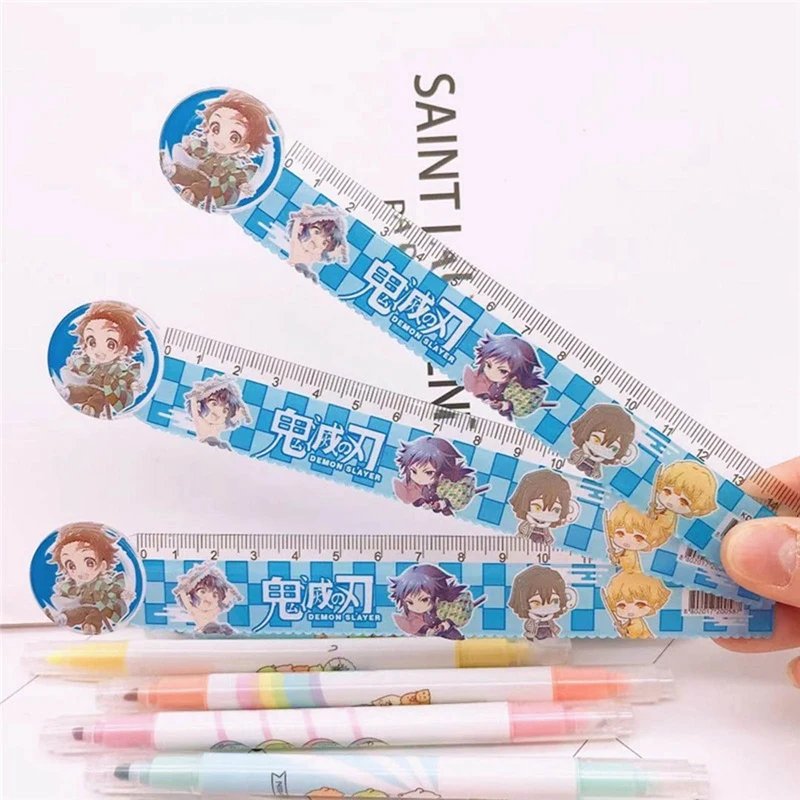 

Random 1 Pcs Anime Demon Slayer: Kimetsu No Yaiba Straight Ruler Comic Figures Delicated Double-side Printed Student Stationery