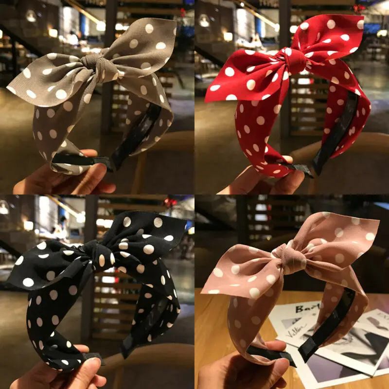 Повязка на голову женская с принтом в горошек Модный ободок перехлёстом и бантом