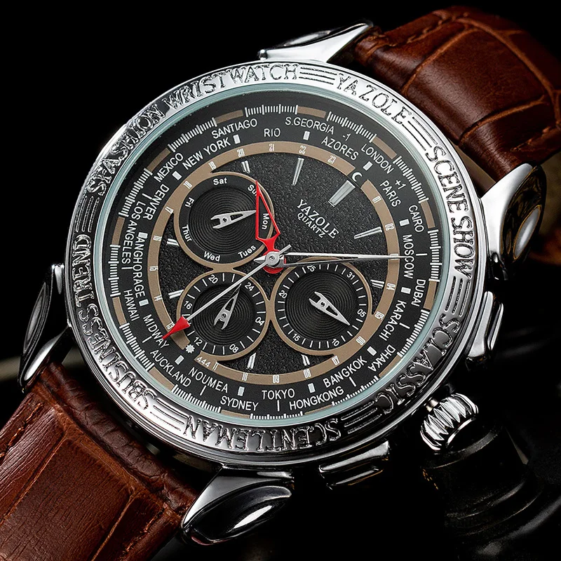 Man Quartz Wristwatch Men Business Male Watch Cutout Dial Leather Strap Men's Sports Style Watches 2019 | Наручные часы